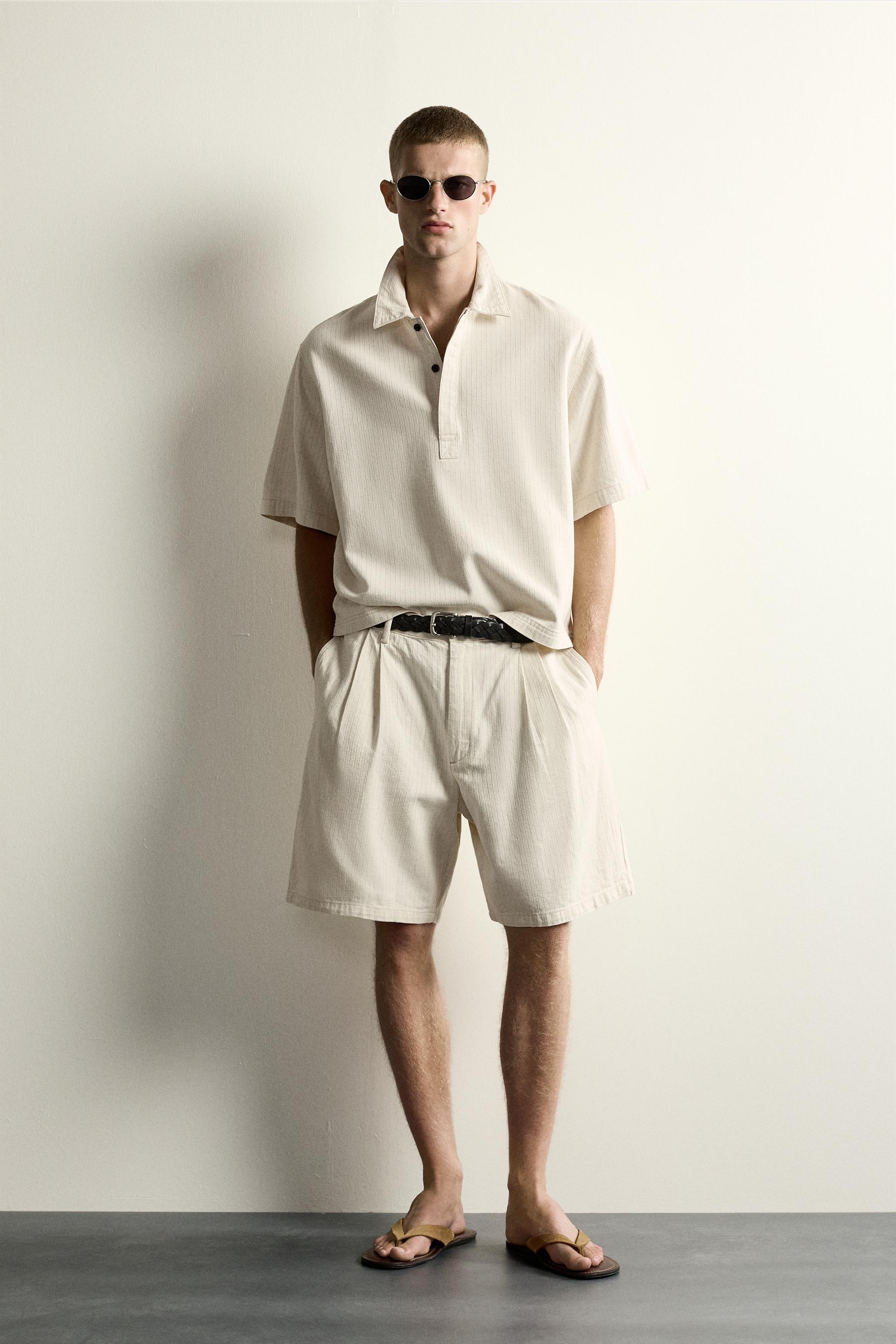 WIDE FIT STRIPED PLEATED SHORTS